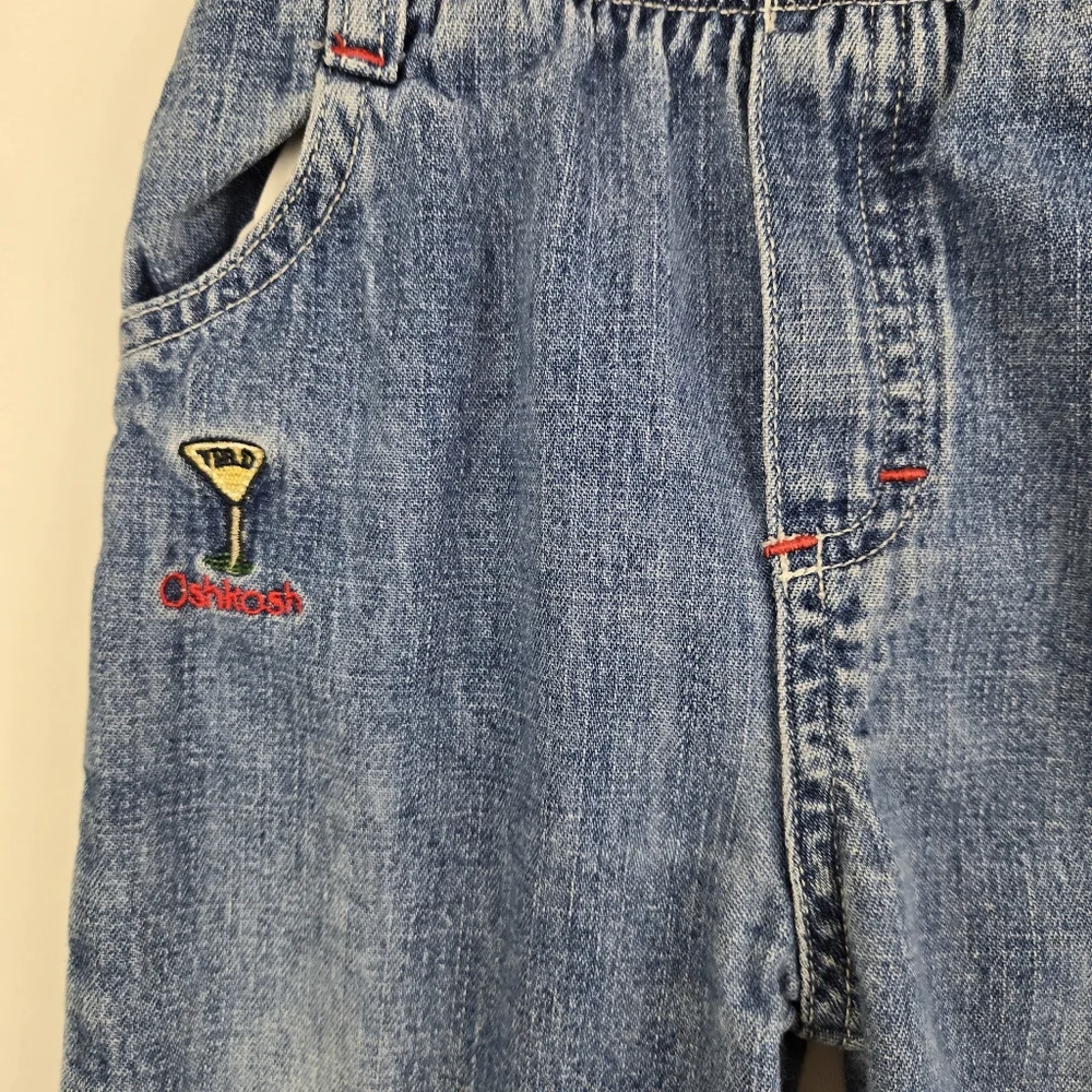Vintage Oshkosh Baby Jeans With Bear In Car Patch Size 6-9 Months